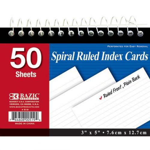 BAZIC Spiral Bound Ruled White Index Card 50 Ct. 3&#034; X 5&#034; 36Pcs 519-36