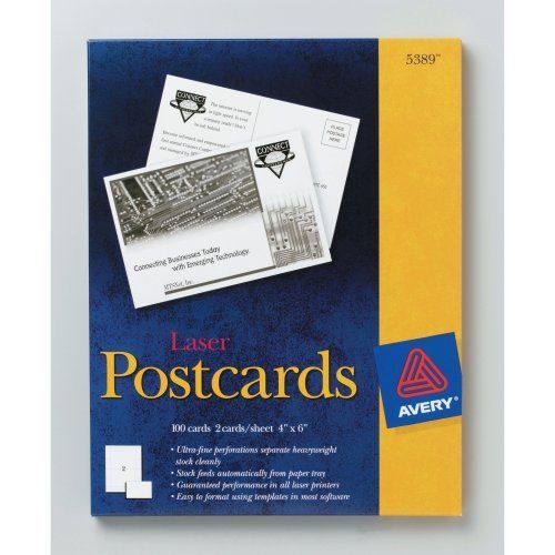 Avery Postcard - For Laser Print - 4&#034; X 6&#034; - 100 / Box - White (5389)