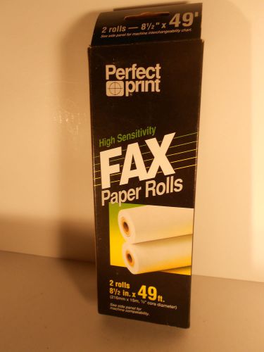 Perfect print fax paper (2 rolls) 8.5&#034; x 49&#039; high sensitivity 1/2&#034; core diam nib for sale