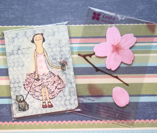 NEW Girl Puppy Pocket Notebook memo notebook &amp; Sakura Pink Sticky Notes