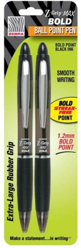 Zebra Z-Grip Max Bold Retractable Ballpoint 1.2mm 2 Count Black