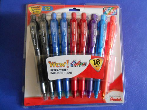 Pentel WOW Retractable Ballpoint Pens, Medium Point, assort, 18/Pack