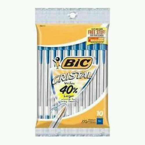 Bic Corporation Medium Point Cristal Stic Ball Pen, 10/Pack Blue