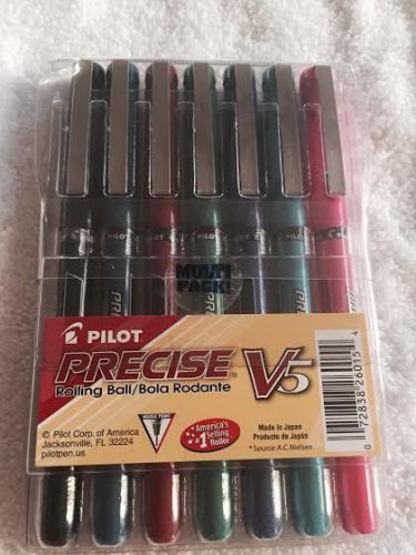 7 Pilot Precise V5 Rollerball Pens in Assorted Colors Extra Fine 0.5mm