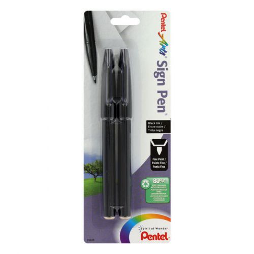 Pentel Arts Sign Pen, Fine Point, Black Ink, Pack of 2 - PENS520BP2A