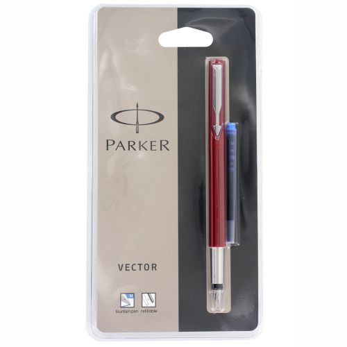 Parker Vector Standard Red Fountain Pen Medium Nib, Blue Ink
