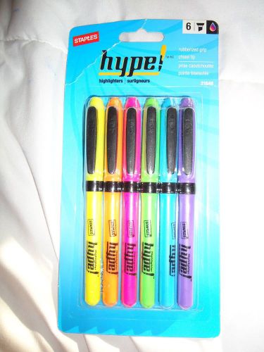 Staples Hype!™ Gripped Pen Style Highlighters, Chisel Tip, Assorted Colors, 6/Pk