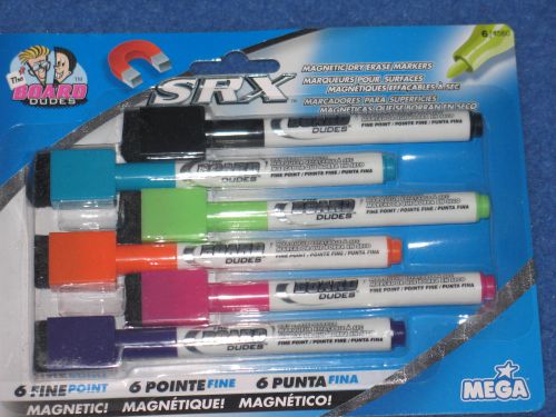 SRX magnetic dry erase markers, fine point - 6 pack, assorted colors