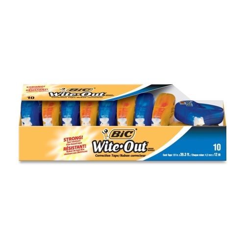 BIC Wite-Out Correction Tape - 0.16&#034; Wx 39.33 ft L - White Tape - 10 / Box
