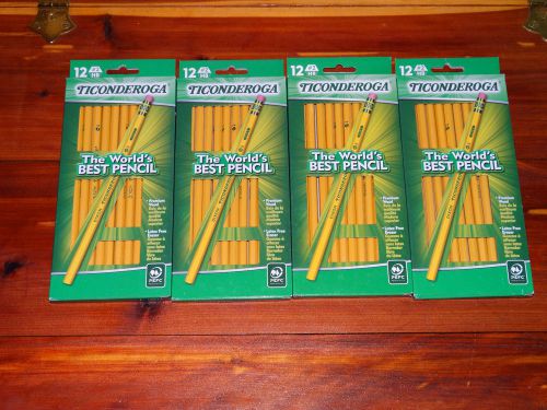 4 Ticonderoga The World&#039;s Best Pencil 12 #2 Pencils Each Latex Free Erasers New!
