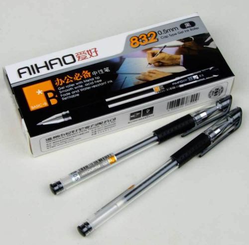 Hot sell new 12pcs aihao 832 gel pen ball pen 0.5mm black color for sale