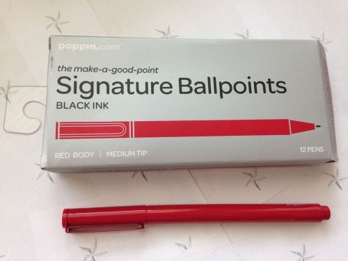 Poppin Signature Ballpoints RED BODY BLACK INK MEDIUM TIP 12 PENS