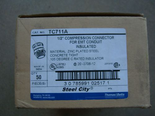 T&amp;b steel city 1/2&#034; compression connector for emt conduit tc711a qty 50 new for sale