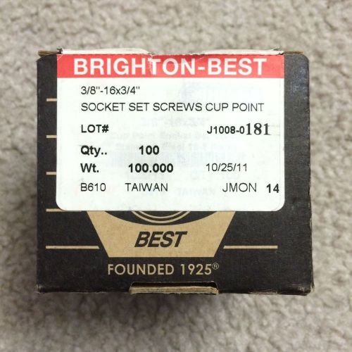 100 x 3/8&#034;-16x3/4&#034; Socket Set Screw Cup Point Stainless Steel Brighton-Best