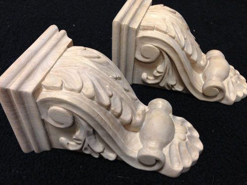 Pair of Acanthus Maple Corbels 3-3/4&#034;W x 3-1/2&#034;D x 6-1/2&#034;H