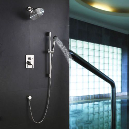 Modern brushed nickel rain shower &amp; slide bar handshower set free shipping for sale