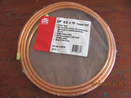 3/8&#034; o d x 10&#039; copper coil by streamline - mueller ind.  refrigeration grade-new for sale