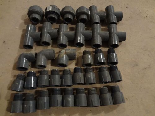 Mixed lot of (39) 3/4&#034; pipe fittings sch 80 pvc tee  90 elbow union male adpter for sale