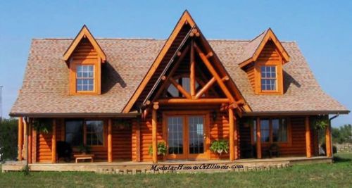 Modular log home. cape cod. 2 dormers, log siding with full log corners included for sale