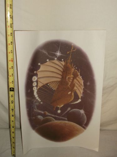 VINTAGE LARGE1970&#039;S ROACH SUBLIGRAPH IRON ON HEAT TRANSFER SPACE SHIP AWSOME ART