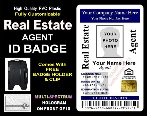 REAL ESTATE AGENT ID Badge / Card &gt;&gt;CUSTOM WITH YOUR PHOTO &amp; INFO&lt;&lt; Holographic