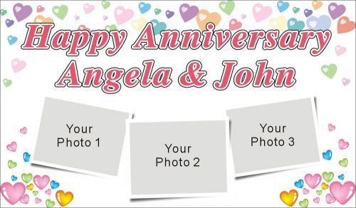 3ftX5ft Custom Personalized Happy Anniversary Party Banner Sign W/ 3 your photos