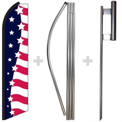 USA American 15&#039; Tall Swooper Flag &amp; Pole Kit Feather Super Bow Banner