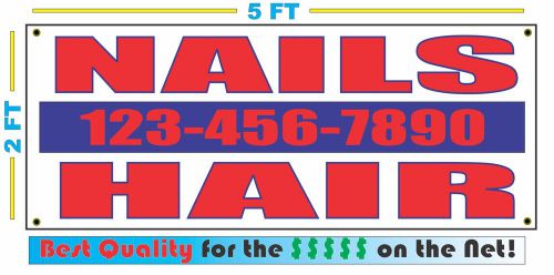 NAILS HAIR w CUSTOM PHONE Banner Sign NEW LARGER SIZE Best Quality for the $$$