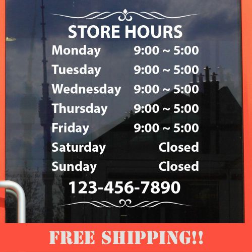 11&#034;Hx8.5&#034;W STORE HOURS CUSTOM WINDOW DECAL BUSINESS SHOP Storefront VINYL Ver11