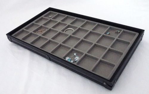 Stackable Black Aluminum 32 Slot Earring/Jewelry Display Tray Gray