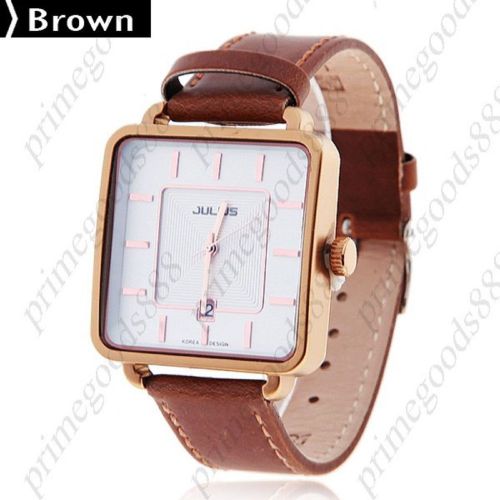 Waterproof Quartz Watch Wrist Date Indicator Leather Men&#039;s Free Shipping Brown