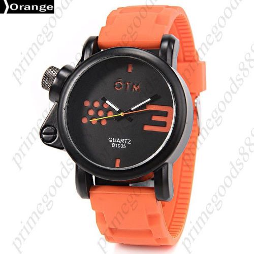 Round Case Rubber Band Black Face Quartz Men&#039;s Wristwatch Free Shipping Orange