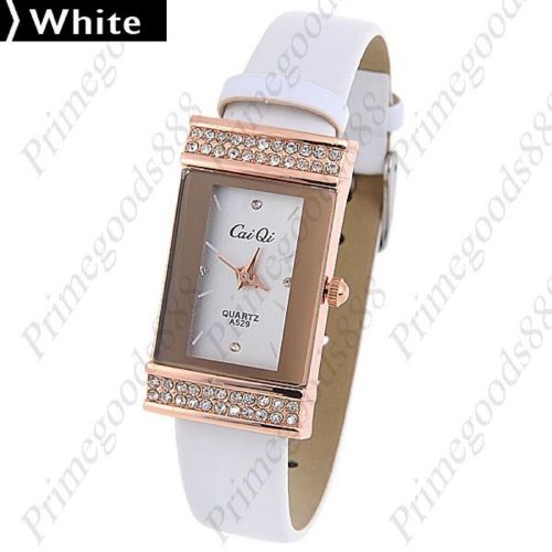 Square Rhinestone PU Leather Free Shipping Quartz Wrist Wristwatch Women&#039;s White