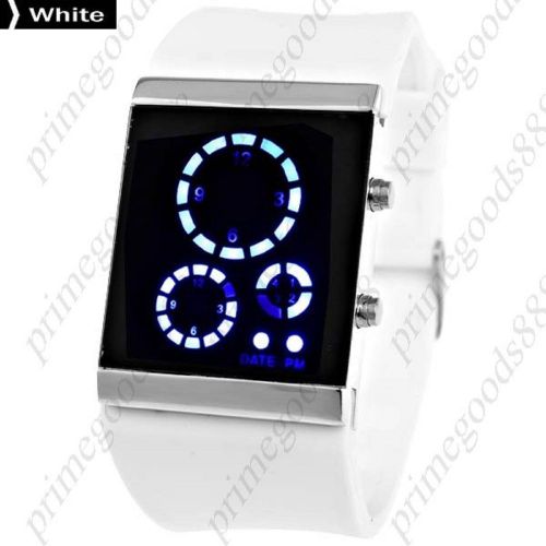 Rubber Band Blue Light LED Digital Wrist with Date in White Free Shipping