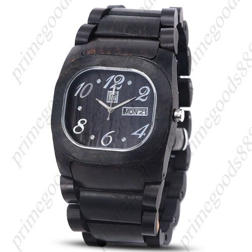 Canadian wood redwood wooden japan wrist wristwatch men&#039;s date silver black for sale