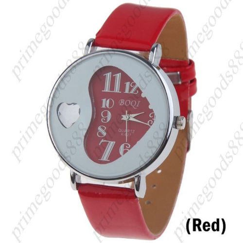 Heart Synthetic Leather Lady Ladies Wrist Quartz Wristwatch Women&#039;s Red