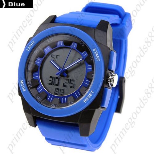 LCD Analog Waterproof Digital Alarm Wrist Men&#039;s Wristwatch Back light in Blue