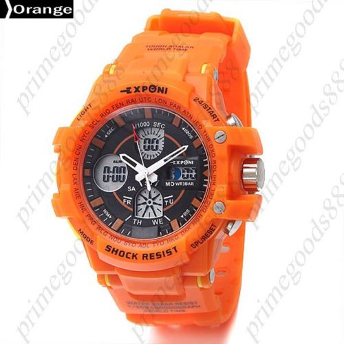 Rubber Band 3ATM 2 Time Zone Date Wrist Men&#039;s Free Shipping Wristwatch Orange