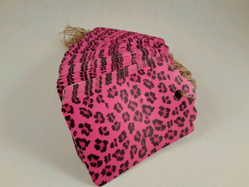 100 1 x 1 5/8&#034; Pink Leopard print price tags with string