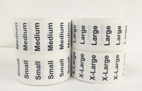 1.25&#034; x 5&#034; Apparel Size Strips - 4 rolls/sizes - Small, Medium, Large, X-Large