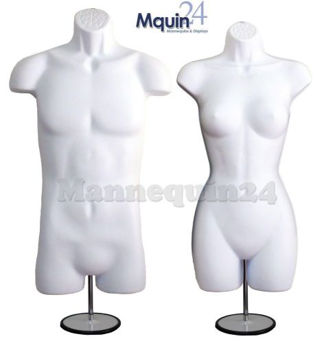 White Male &amp; Female MANNEQUIN BODY FORMS w/ Metal Stands and Hooks for HANGING