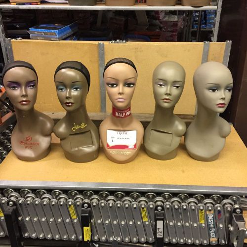 Lot Of 5 MANNEQUIN HEADs DISPLAY WIG HOLDER PLASTIC PVC 18&#034; TALL Mixed Lot #05