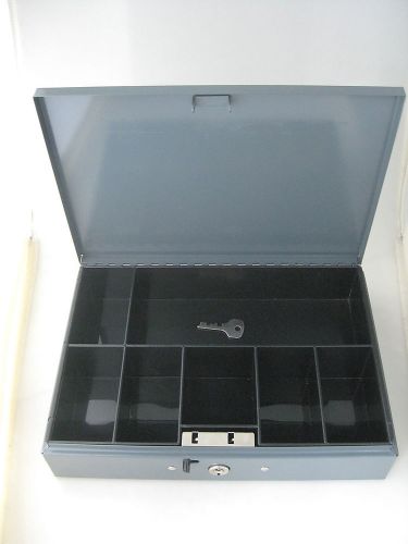 Pos steel security cash + coin lock box w key + 7 comparment removable tray gray for sale