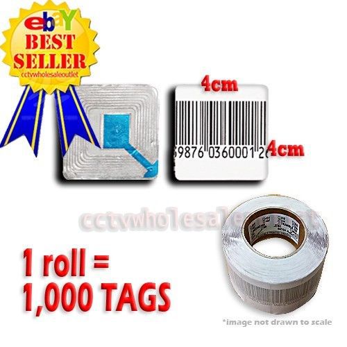 1000 PCS CHECKPOINT® BARCODE SOFT LABEL TAG 8.2  4X4 cm