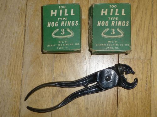 Vintage hog ring pliers pat&#039;d 1879 &amp; 2 boxes of hog rings no. 3 for sale