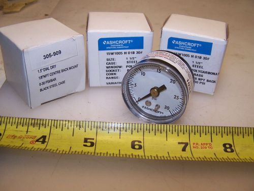 (3) new ashcroft industrial controls pressure gauge 15w1005 h 01b 30# 1-1/2&#034;face for sale