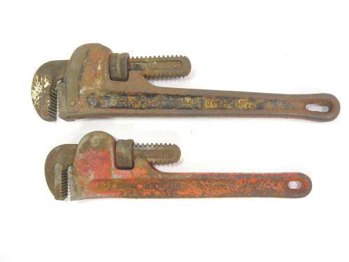 Vintage Lot of 2  Cast Iron Adjustable Pipe / Monkey Wrench Ridgid 12&#034; Aitco 10&#034;