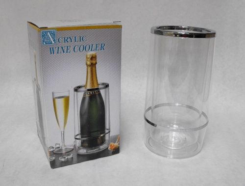 Plastic Wine &amp; Champagne Bottle Insulator Clear &amp; Chrome Cooler Chiller EACH