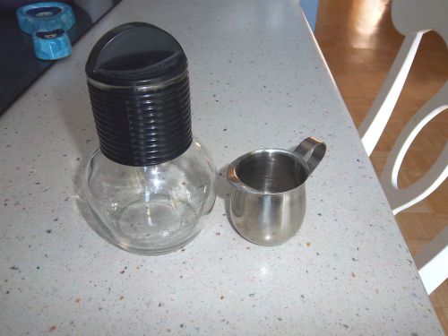 Glass Hottle Carafe W/ Lid For Tea/ Coffee - 10 oz &amp; 2 oz Stainless Creamer