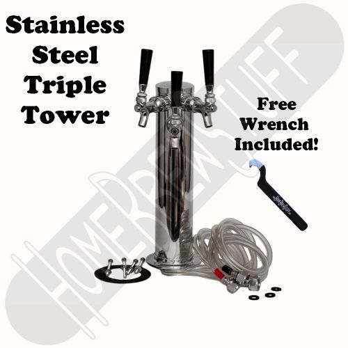 Triple Tap 3 Faucet Stainless Steel Draft Beer Tower Homebrew Kegerator